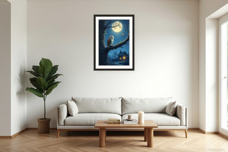 Owl on a Moonlit Branch — Cottagecore Botanicals Printable Wall Art