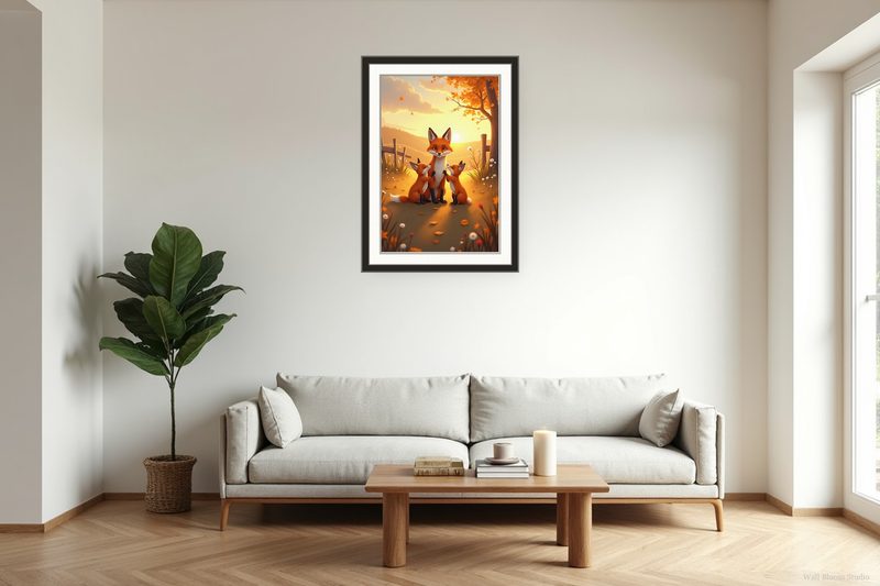 Fox Family in Autumn Meadow — Cottagecore Botanicals Printable Wall Art