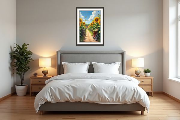Printable art in bedroom setting